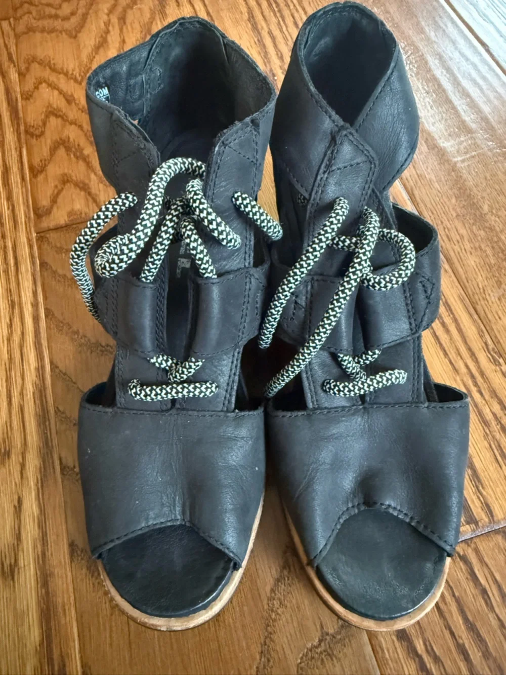 Sorel‎ JOANIE™ Lace-Up Wedge Peeptoe Sandal In Black Size 8.5